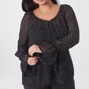 Lane Bryant Black Sheer Polka Dot Blouse